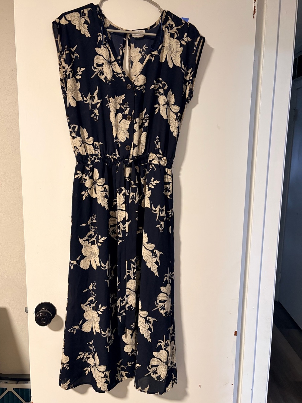 Sienna Sky Black Midi Dress with Cream Floral Print